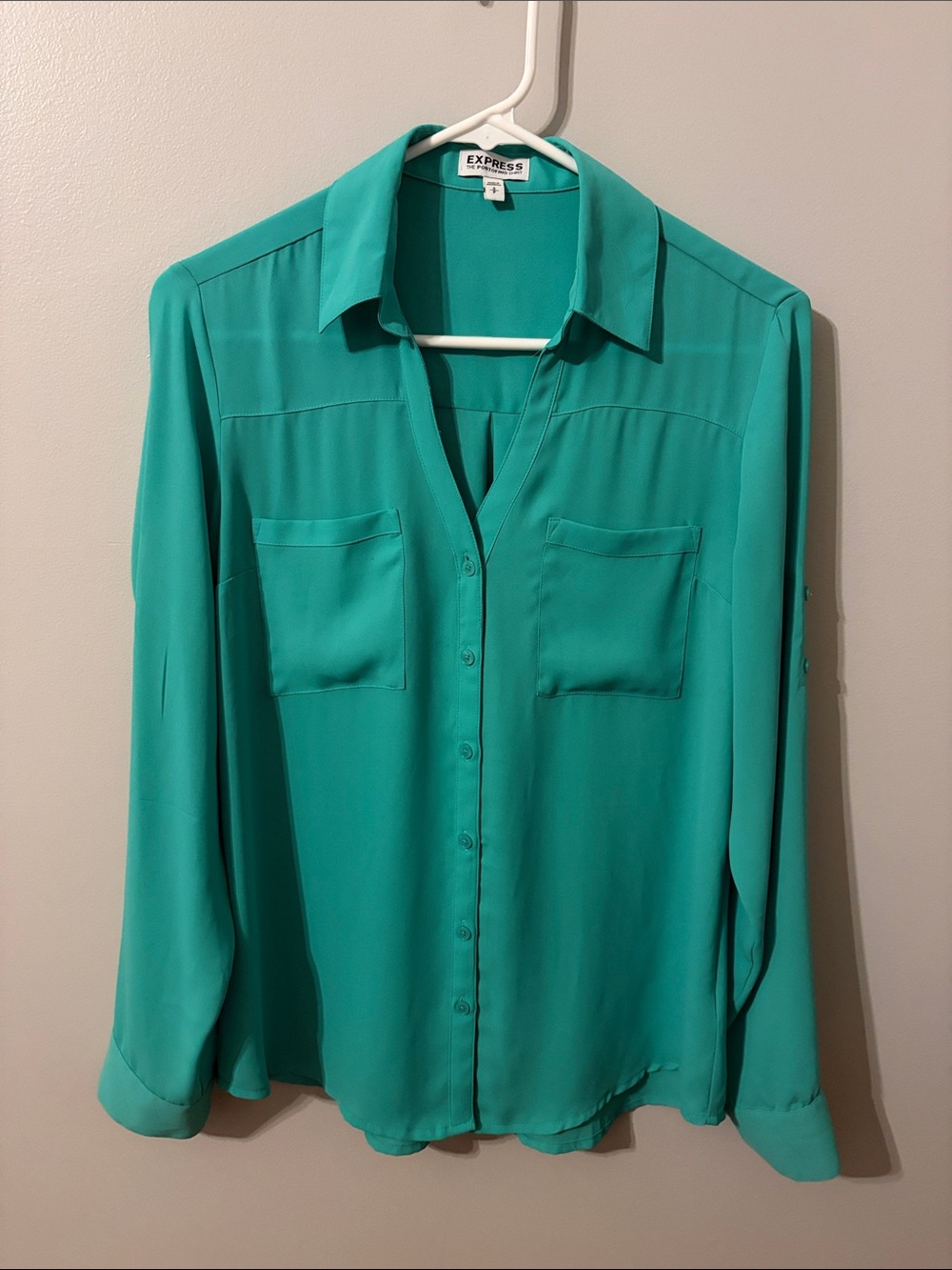 Express Women's Teal Button-Down Portofino Blouse